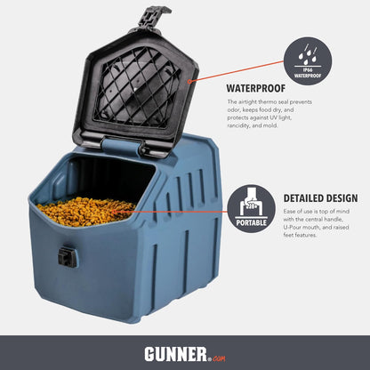 GUNNER 50 lbs Dog Food Storage Container - Waterproof & Airtight Pet Food Bin - Multi-Purpose Container for Dry Food, Corn, Chicken Feed, Treats, Bird Seed, & More - Gunmetal
