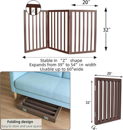 Dog Gate Indoor, Freestanding Dog Fence for The House, Doorways, Hallways,or Stairs,Pet Gate Foldable Wooden,Expandable 24" Height 3 Panels,White