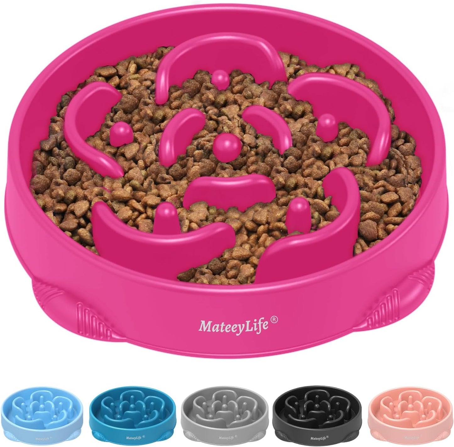 MateeyLife Slow Feeder Dog Bowls 2PCS, Anti-Choking Puzzle Dog Food Bowls, Anti-Slip Interactive Feeding Slow Down Eating, Bloat Stop Maze Dishes for Medium Breeds Pink&Purple