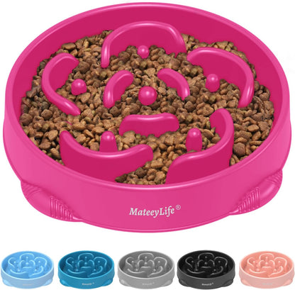 MateeyLife Slow Feeder Dog Bowls 2PCS, Anti-Choking Puzzle Dog Food Bowls, Anti-Slip Interactive Feeding Slow Down Eating, Bloat Stop Maze Dishes for Medium Breeds Pink&Purple