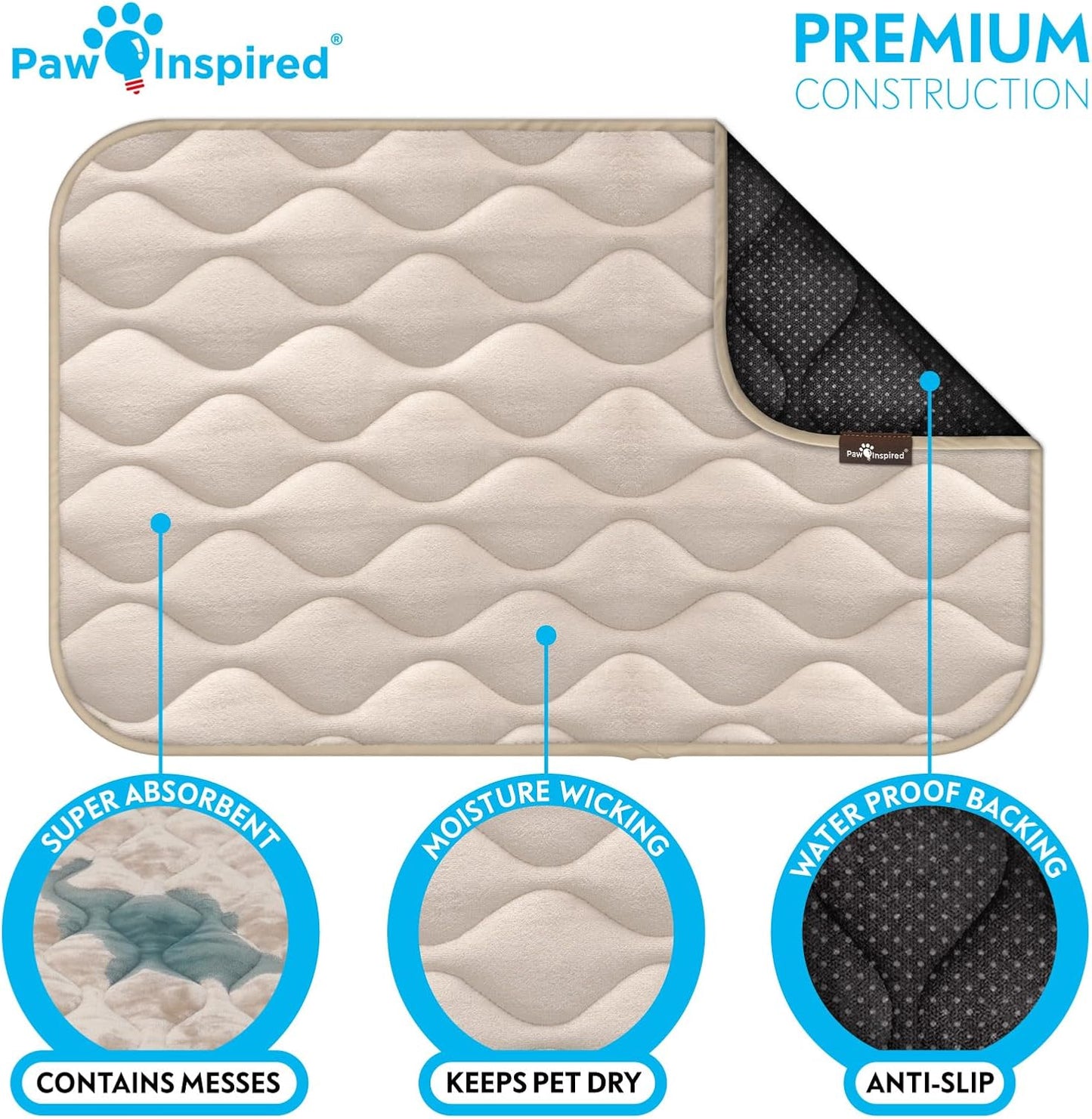 Paw Inspired Washable Padded Crate Mats for Dogs | 29” x 18” Pad, Fits 30-inch Kennels | Leakproof, Waterproof Bottom, Plush Pet Beds (Gray)