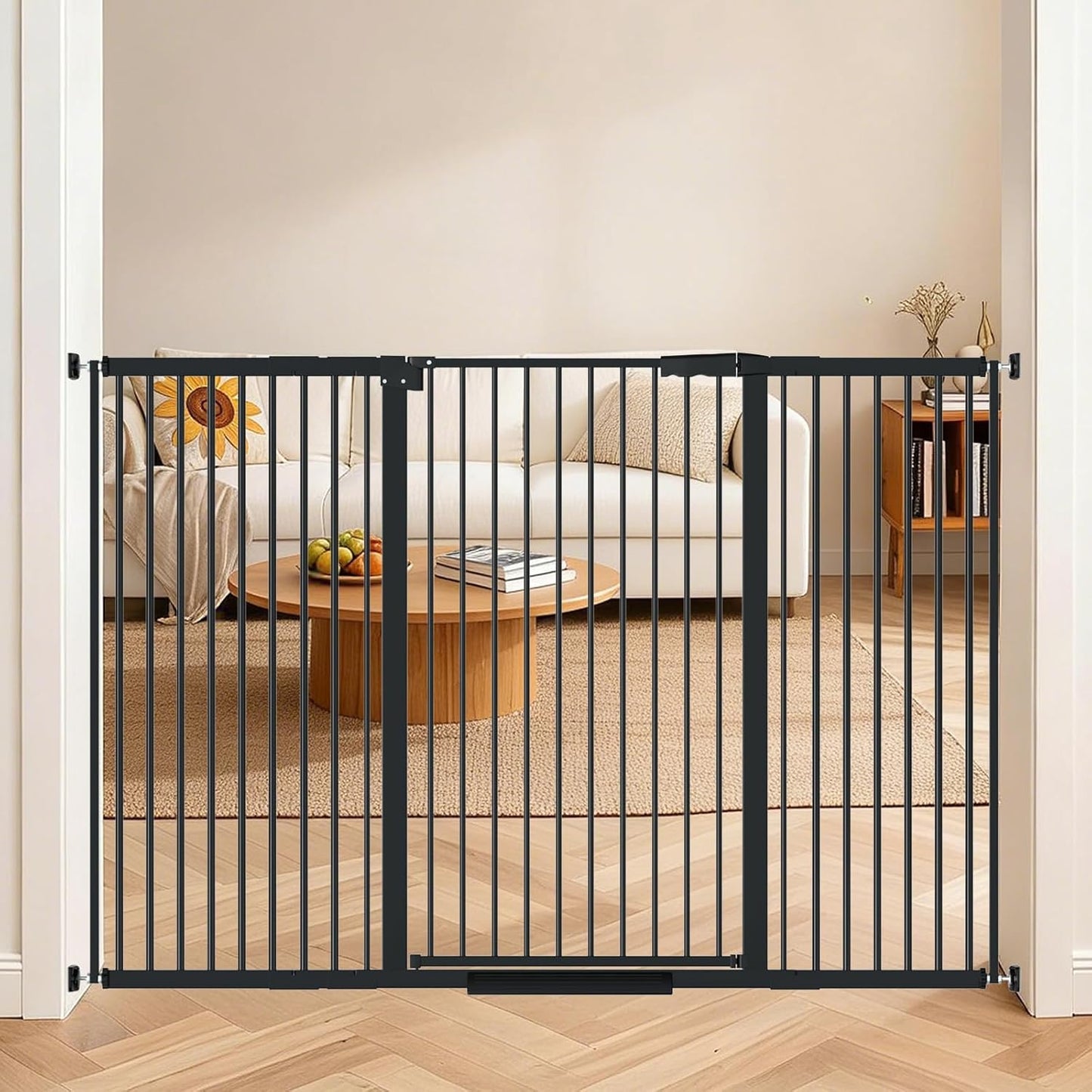 AiWMGL 40.55" Tall, 53.74-61.61 Inch Wide, 1.37" Ultra Narrow Spacing Dog Pet Baby Gate Indoor for Doorway Hallway, Pressure Mounted 54 55 56 57 58 59 60 61 Inches Wide