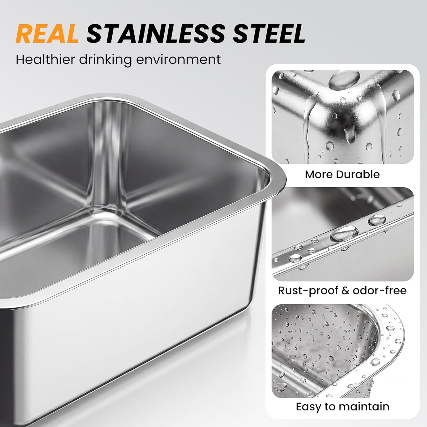 18L (4.7Gal) Extra Large (17.9x14x14.7) Elevated Dog Water Bowl, 4-Level Height Adjustable Raised Stand for Large & XL Dogs, Stainless Steel No-Spill Bowl with Replaceable Filter for Multi Dog