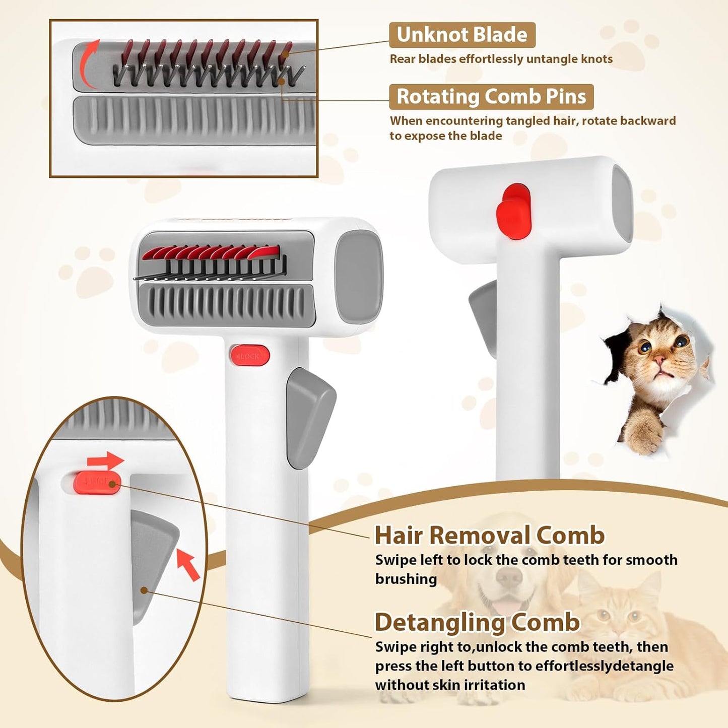 Upgrade 2-in-1 Pet Self-Detangling & Grooming Comb, 2026 New Professional Pet Dematting Comb & Undercoat Rake for Dogs & Cats, Gentle Pets Grooming Brush for Long or Short Hair