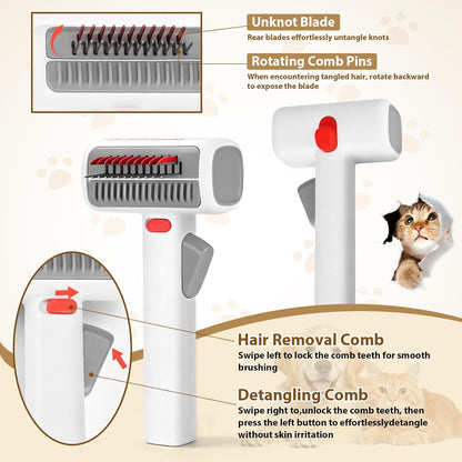 Upgrade 2-in-1 Pet Self-Detangling & Grooming Comb, 2026 New Professional Pet Dematting Comb & Undercoat Rake for Dogs & Cats, Gentle Pets Grooming Brush for Long or Short Hair