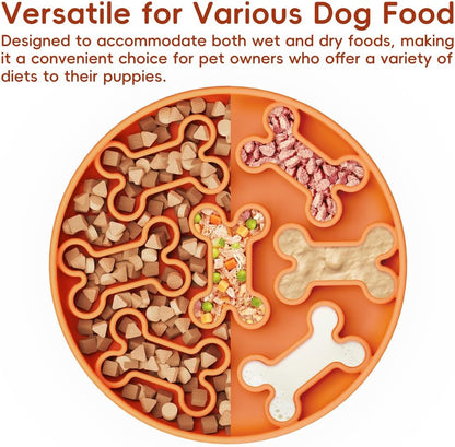 Silicone Slow Feeder Dog Bowl – Pink Bone Pattern | Food-Grade Non-Slip Dog Dish for Anti-Bloat, Fast Eating Prevention, 7.5” x 1.5”, Dishwasher Safe
