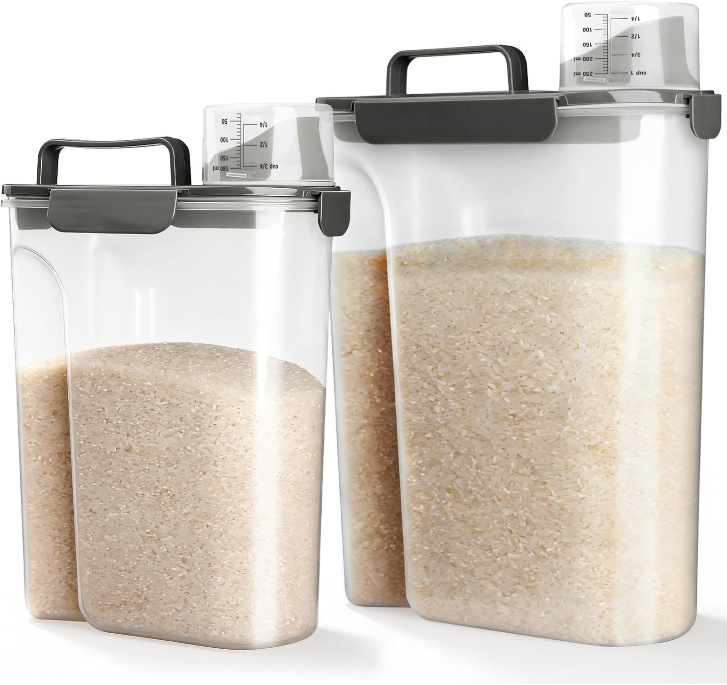 Viretec Rice Airtight Storage Container, 3 to 5Lbs Cereal Dry Food Flour Bin, Pet Dog Cat Food Dispenser with Measuring Cup, BPA Free Clear Plastic Kitchen and Pantry Organization Bin for Sugar