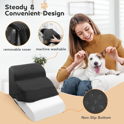Mestuel 2-Tiers Extended Dog Stairs Steps for Couch Sofa, Dog Stairs for Small Dogs, Pet Stairs Ramp Ladder Friendly to Small Old Joint Injury Dogs Cats,Non-Slip & Washable,Blue