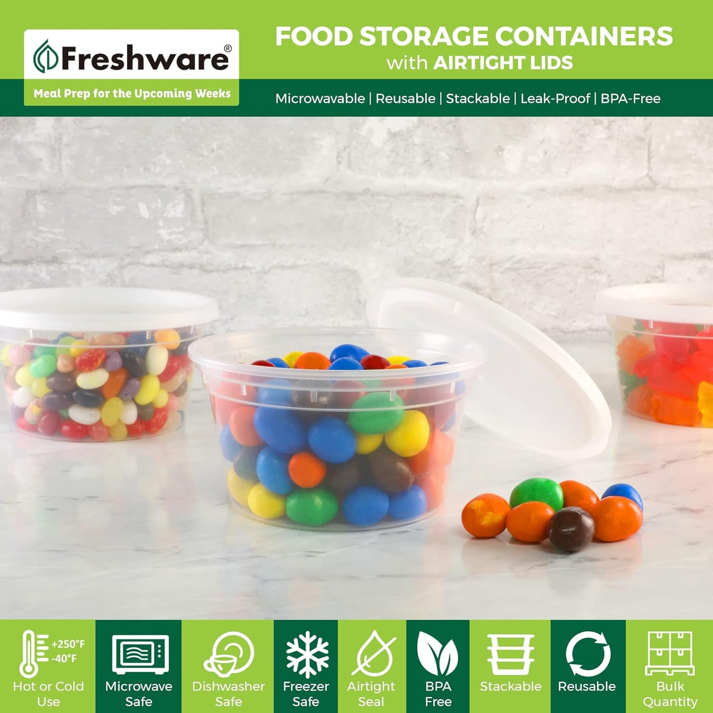 Freshware Food Storage Containers [50 Set] 25 oz Plastic Deli Containers with Lids, Slime, Soup, Meal Prep Containers, BPA Free, Stackable, Leakproof, Microwave, Dishwasher and Freezer Safe