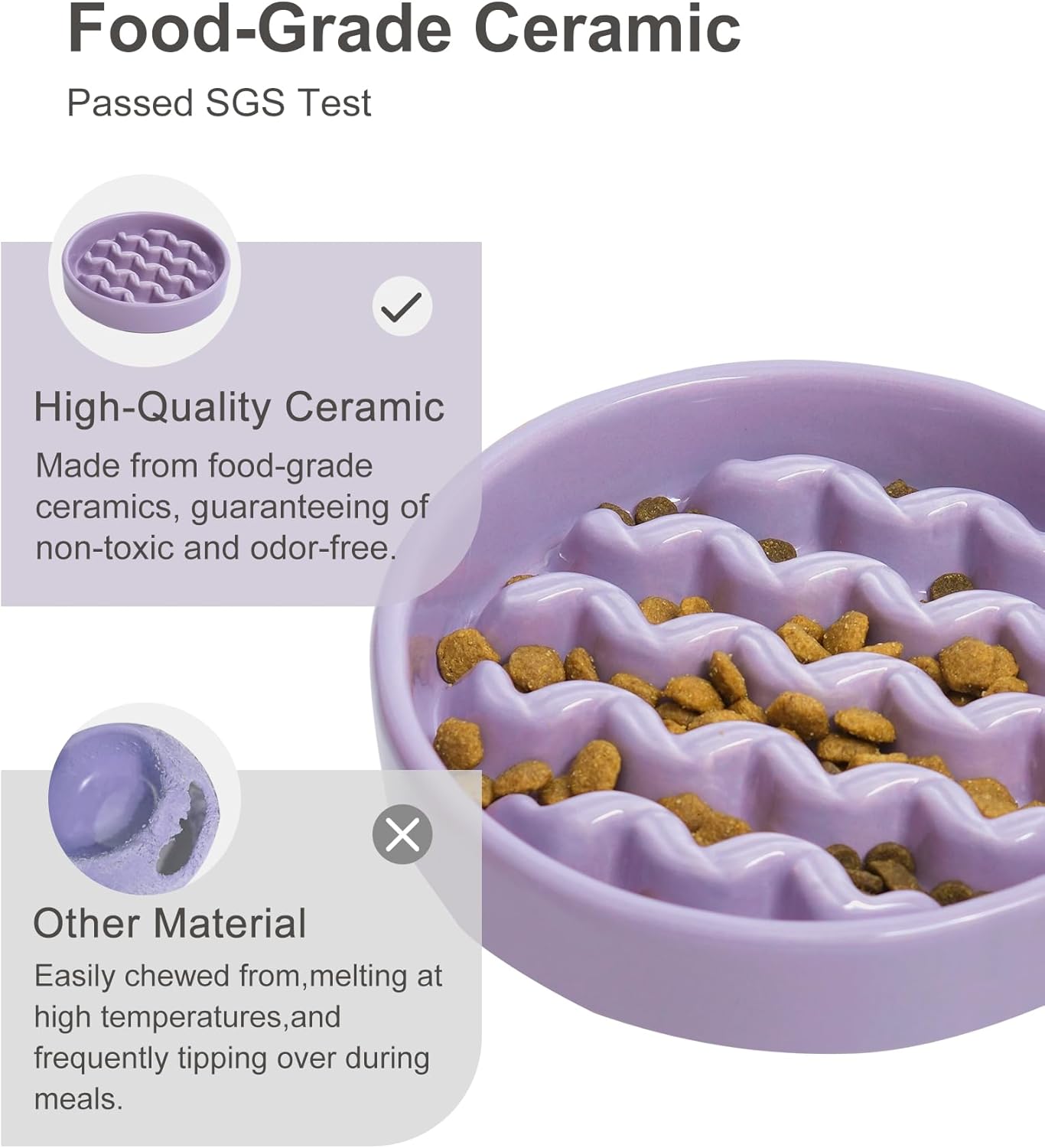 Ceramic Slow Feeder Dog Bowl, Maze Puzzle Non-Slip Silicone Base Stoneware Bowl for Small Medium Dogs, Heavy Duty Anti-Bloat Dog Food Bowl Dishwasher Safe – Apricot, Medium