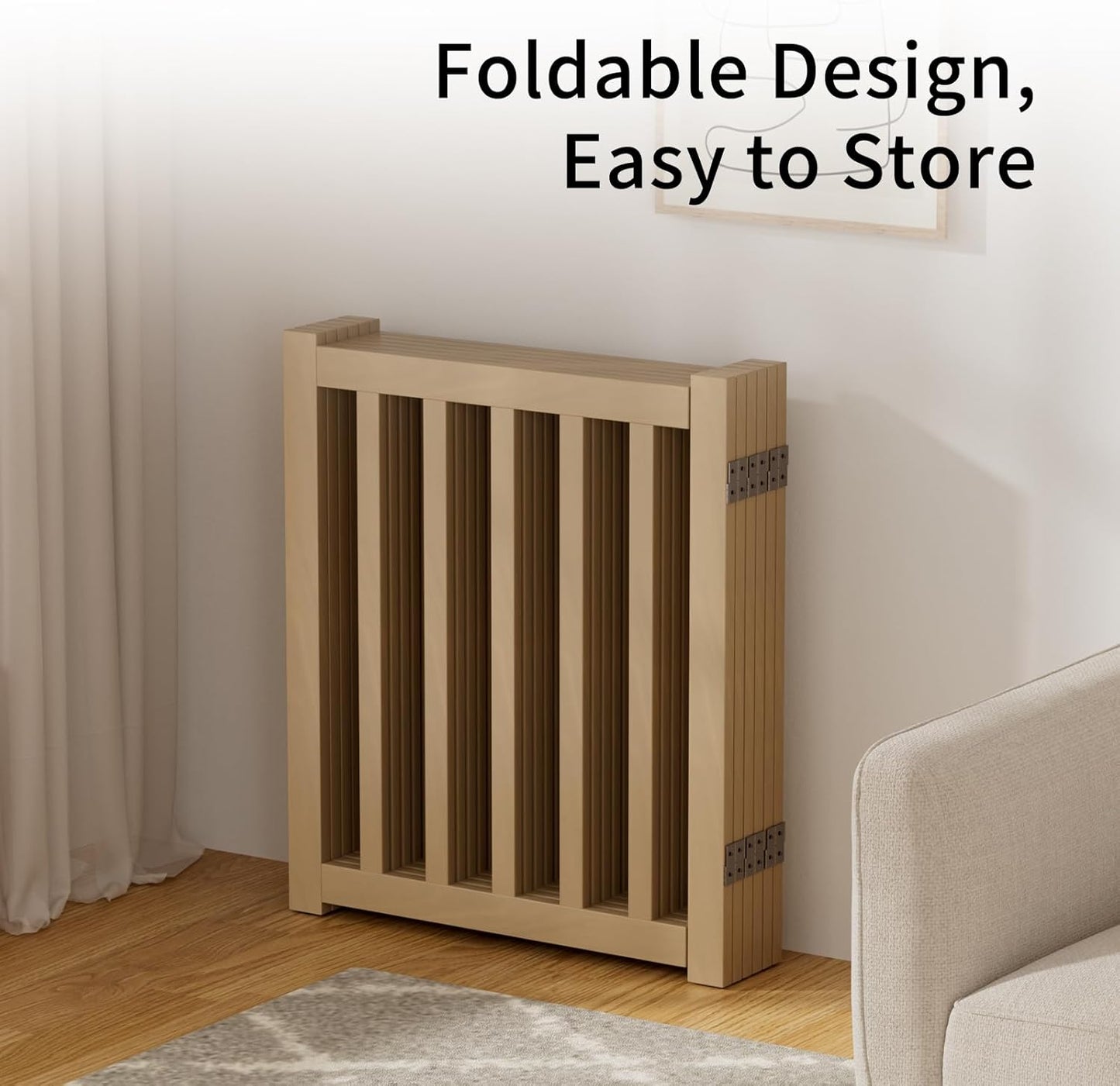 2-Panel Solid Wood Dog Gate - Freestanding Folding Pet Gate for Doorways, Stairs, Indoor, 24" Height, No Installation Needed, Natural Wood