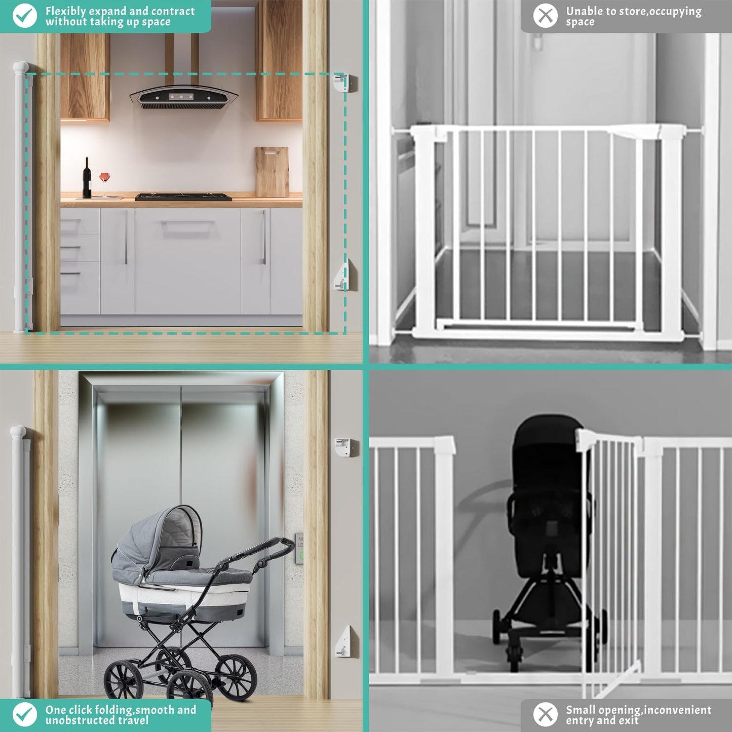 Retractable Baby Gate, Pet Gate for Stairs, Mesh Dog Gate for Doorways, Safety Locking Gates for Baby Indoor, Stair Gate for Outdoor, Hallways, Doorways (Black, 55 inch)