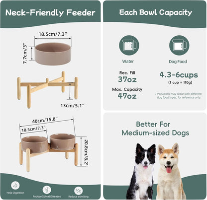 Havniva 8.3inch Ceramic Raised Dog Bowl with Stand, Elevated Dog Bowls for Large Breed Dog Food and Water Bowl Non-Slip Dog Dish Large Capacity Feeding Pet Water Bowl