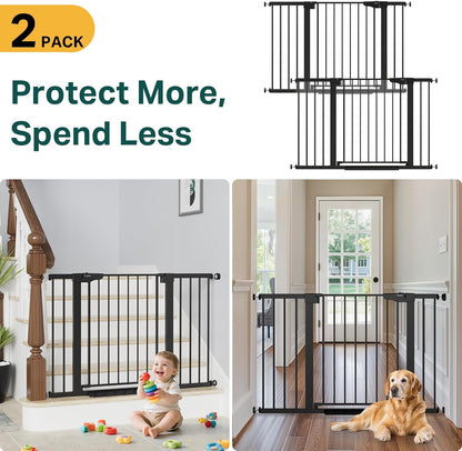 Cumbor 36.6-64" Extra Wide Baby Gate for Stairs, Dog Gates for Doorways, Auto-Close Pet Gate Indoor, Pressure Mounted Walk Through Safety Child Gate for Kids Toddler, Tall Pet Puppy Fence Gate, Brown