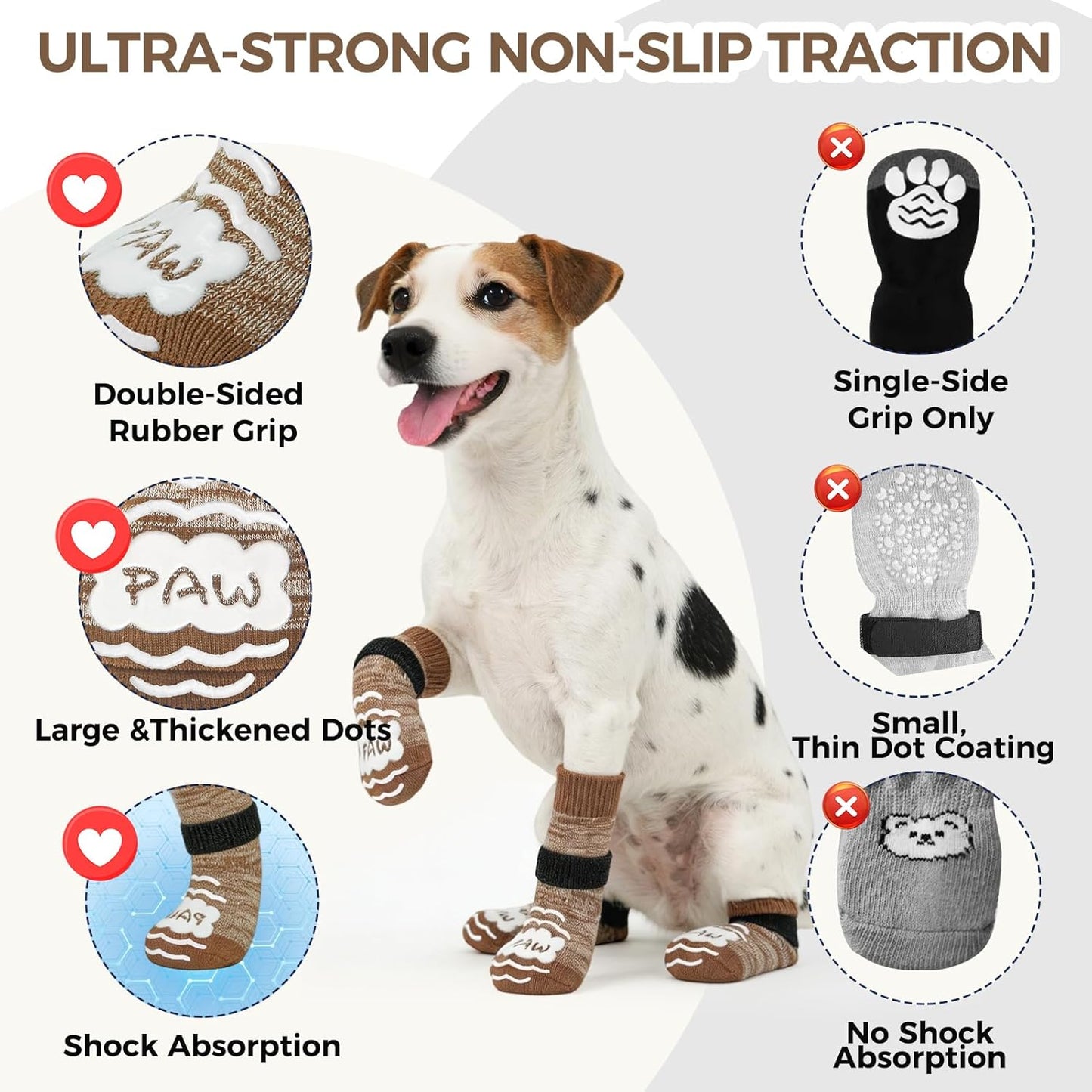 BINGPET Dog Socks to Prevent Licking Paws -Dog Shoes for Hot Pavement,Extra-Thick Grippy Dogs Sock for Hardwood Floors Anti-Slip,4Pcs All-Weather Boots Paw Protector for Small Medium Large Senior Dogs
