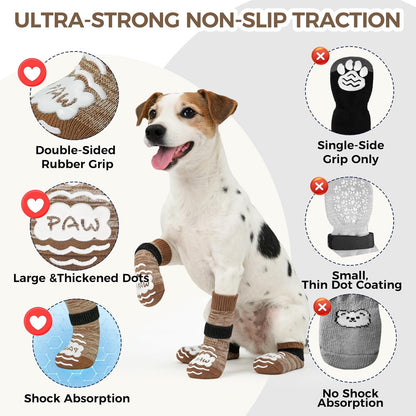 BINGPET Dog Socks to Prevent Licking Paws -Dog Shoes for Hot Pavement,Extra-Thick Grippy Dogs Sock for Hardwood Floors Anti-Slip,4Pcs All-Weather Boots Paw Protector for Small Medium Large Senior Dogs