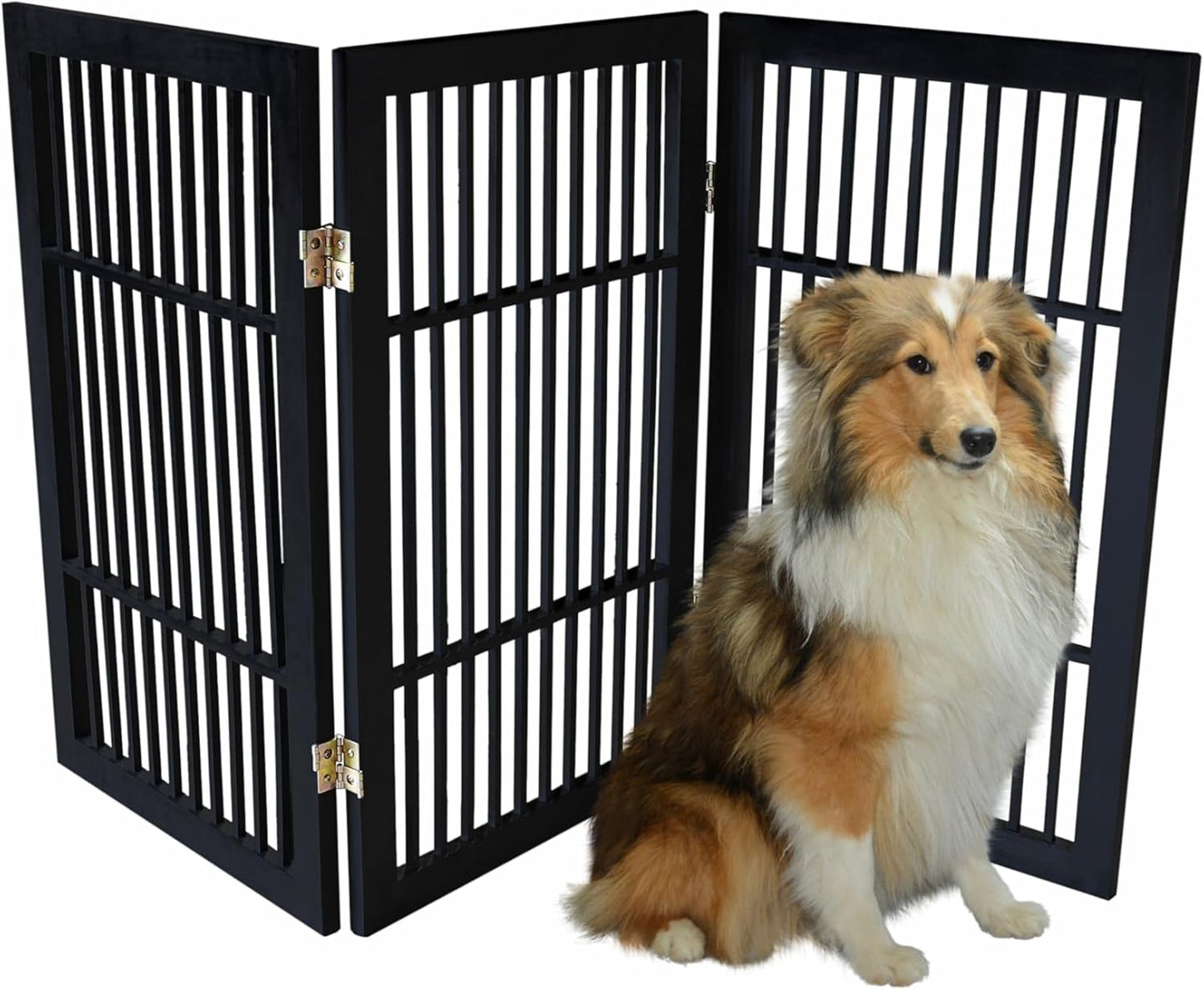 Urnporium Freestanding Wooden Dog Gate for Doorways – Foldable Acacia Wood Pet Gate, No Drill Portable Indoor/Outdoor Puppy Fence Barrier (White Pet Gate, 3 Panel 24" Tall)