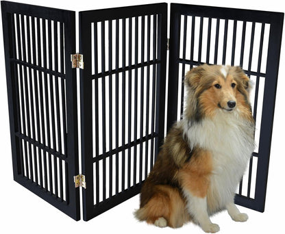 Urnporium Freestanding Wooden Dog Gate for Doorways – Foldable Acacia Wood Pet Gate, No Drill Portable Indoor/Outdoor Puppy Fence Barrier (White Pet Gate, 3 Panel 24" Tall)