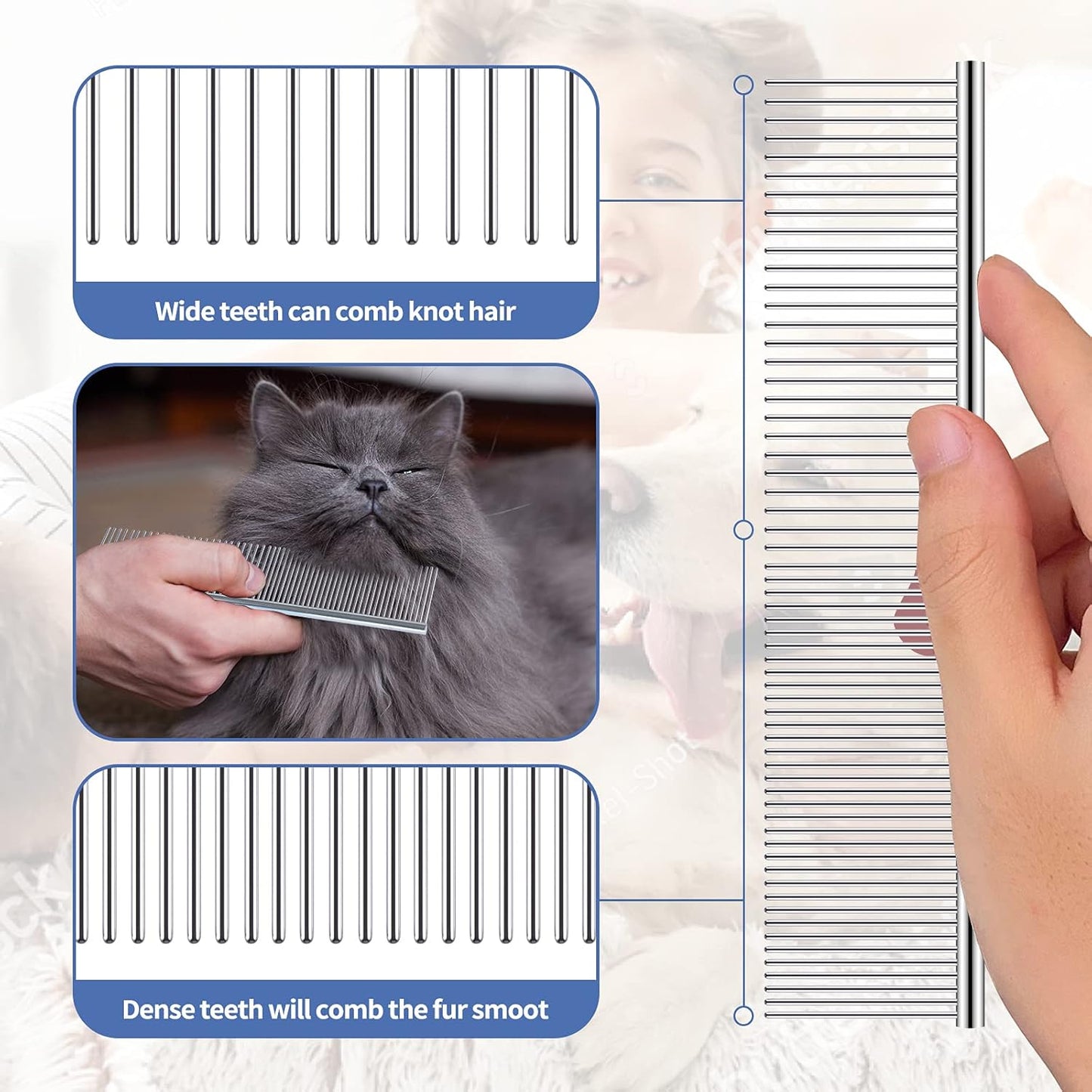 Dog Rake for Undercoat, Pet Grooming Set Long-Tooth Metal Brush & Stainless Steel Shedding Comb for Big Dogs Long-Haired Cats Horse