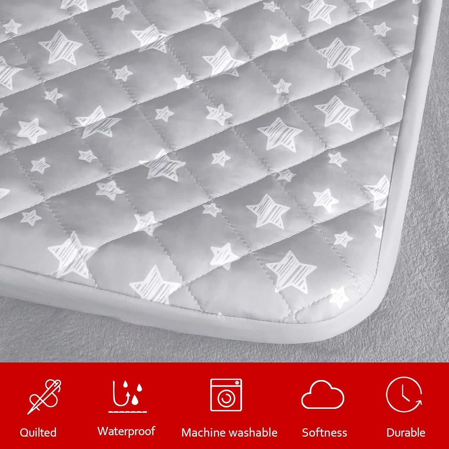 Waterproof Dog Bed Covers Replacement Washable Pet Hair Easy to Remove, Noiseless Quilted Puppy Pet Bed Cover Lovely Grey Star Print 29x41 Inches, for Dog/Cat, Cover Only