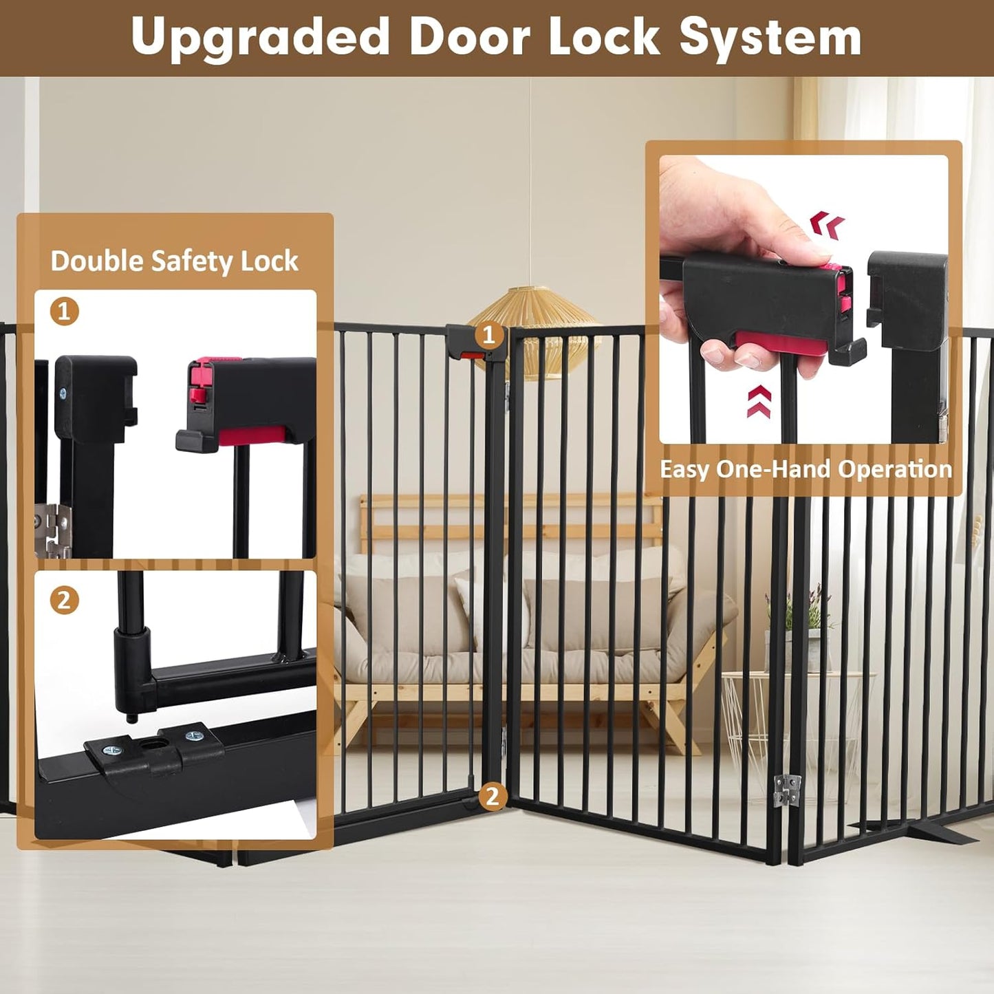 Metal Freestanding Dog Gates,Extra Wide 24", 32" Height Foldable Dog Fence for Indoor & Outdoor, Heavy Duty Freestanding Pet Barrier for Stairs, Doorways, Halls, Kitchen,Yard