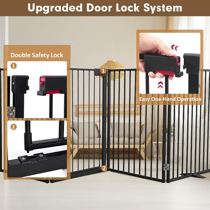 Metal Freestanding Dog Gates,Extra Wide 24", 32" Height Foldable Dog Fence for Indoor & Outdoor, Heavy Duty Freestanding Pet Barrier for Stairs, Doorways, Halls, Kitchen,Yard