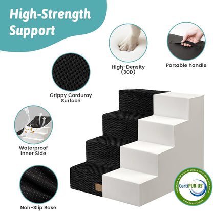 COZY KISS Dog Stairs for Small Dogs, 4 Tier Wider Pet Stairs for Couch and Beds, 17.7" H Non-Slip Dog Steps for Old Cats, Puppy, Small Medium Dogs, 17.7x23.6x17.7 inch, Beige