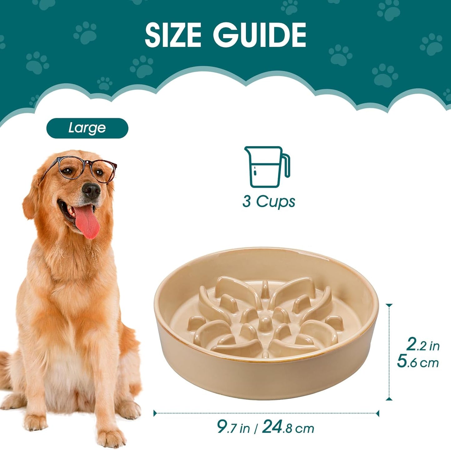 vancasso Ceramic Slow Feeder Dog Bowls, Puzzle Dog Food Bowls with Floral Maze, Anti -Slip Pet Food Dish for Small Breed, 0.6 Cups, Pink