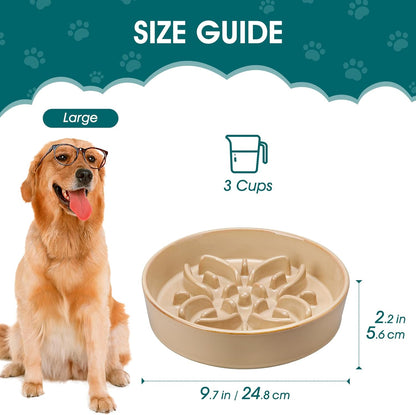 vancasso Ceramic Slow Feeder Dog Bowls, Puzzle Dog Food Bowls with Floral Maze, Anti -Slip Pet Food Dish for Small Breed, 0.6 Cups, Pink