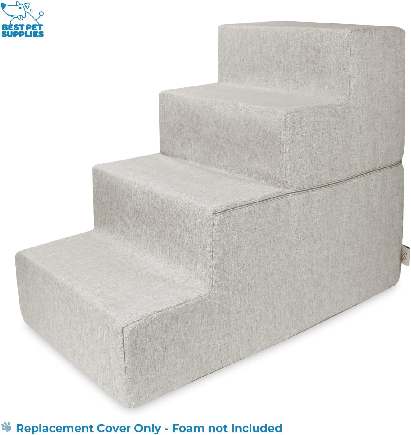 Best Pet Supplies Non-Slip Foam Dog Stair & Pet Ramp, Balanced Indoor Step Support - Foldable Stair, Ash Gray Linen,3-Step