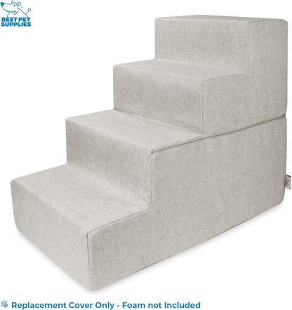 Best Pet Supplies Non-Slip Foam Dog Stair & Pet Ramp, Balanced Indoor Step Support - Foldable Stair, Ash Gray Linen,3-Step