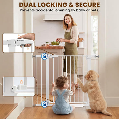 Baby Gate for Stairs, 29.7-40.6" Auto Close Dog Gate Indoor for Doorways, Dual-Lock Design, Adjustable Pet Gate No Drilling with Walk Thru Door for Hallways, Stroller Friendly, Black