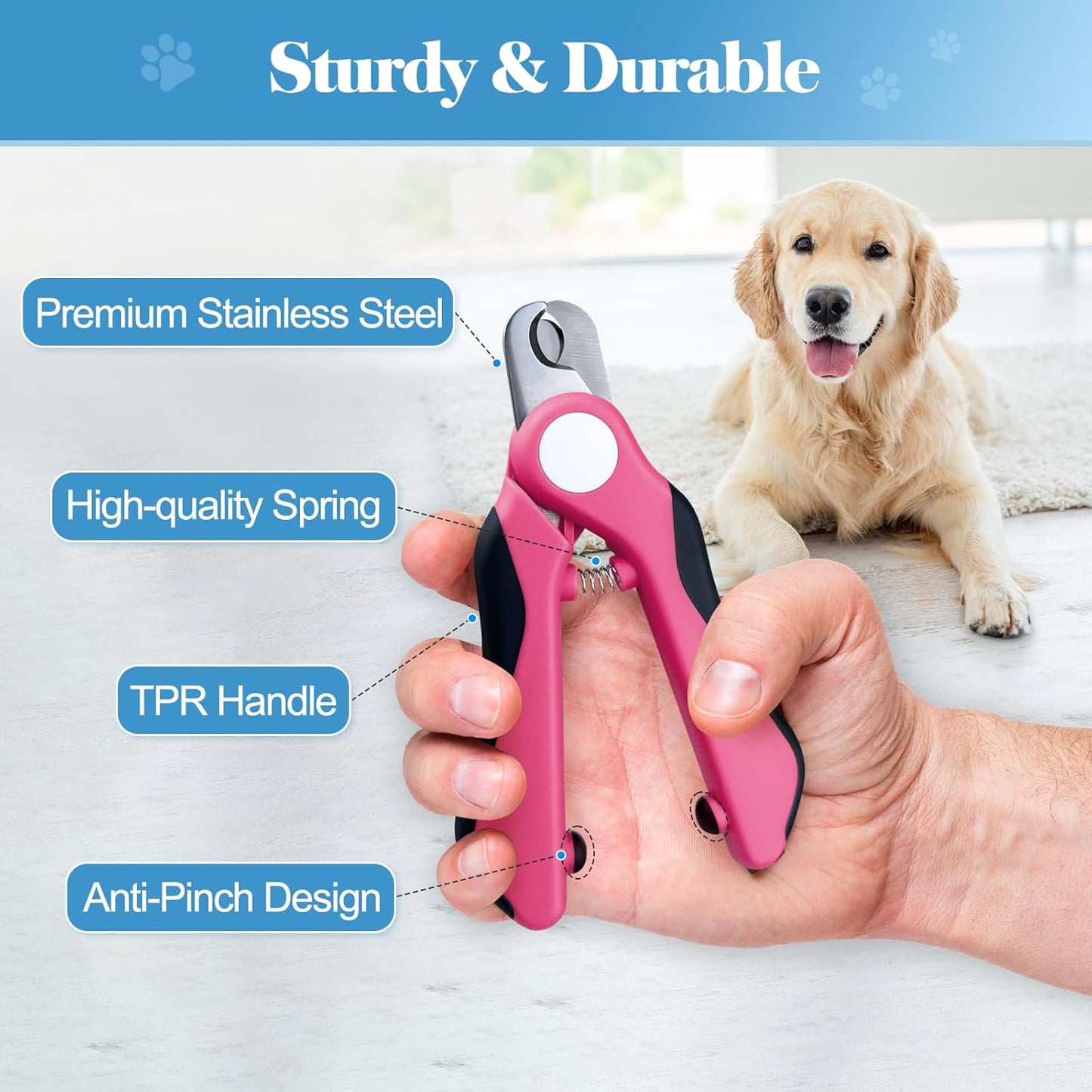 Swihauk Heavy Duty Dog Nail Clippers and Trimmers, Professional Pet Nail Clippers with Nail File for Dogs Cats Small Animal, Claw Clippers with Safety Guard to Prevent Over-Cutting, Blue
