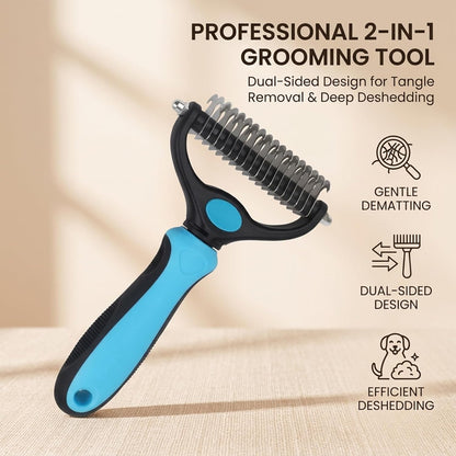 Sakerplus Pet Grooming Tool, Deshedding Dog Brush, 2-in-1 9/17 Teeth Undercoat Rake for Dogs and Cats, Stainless Steel Pet Grooming Brush for Long Hair, Thick Coats (Pink,large)
