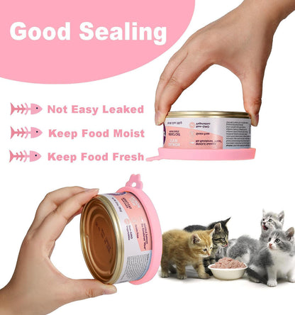 COMTIM Cat Food Can Covers Lids for 5.5 oz Cans, 2 Pack Silicone Cat Food Can Lids for 5.5 oz 5.3 oz Cans...Pet Food Can Covers Reusable Can Toppers Savers for Wet Food