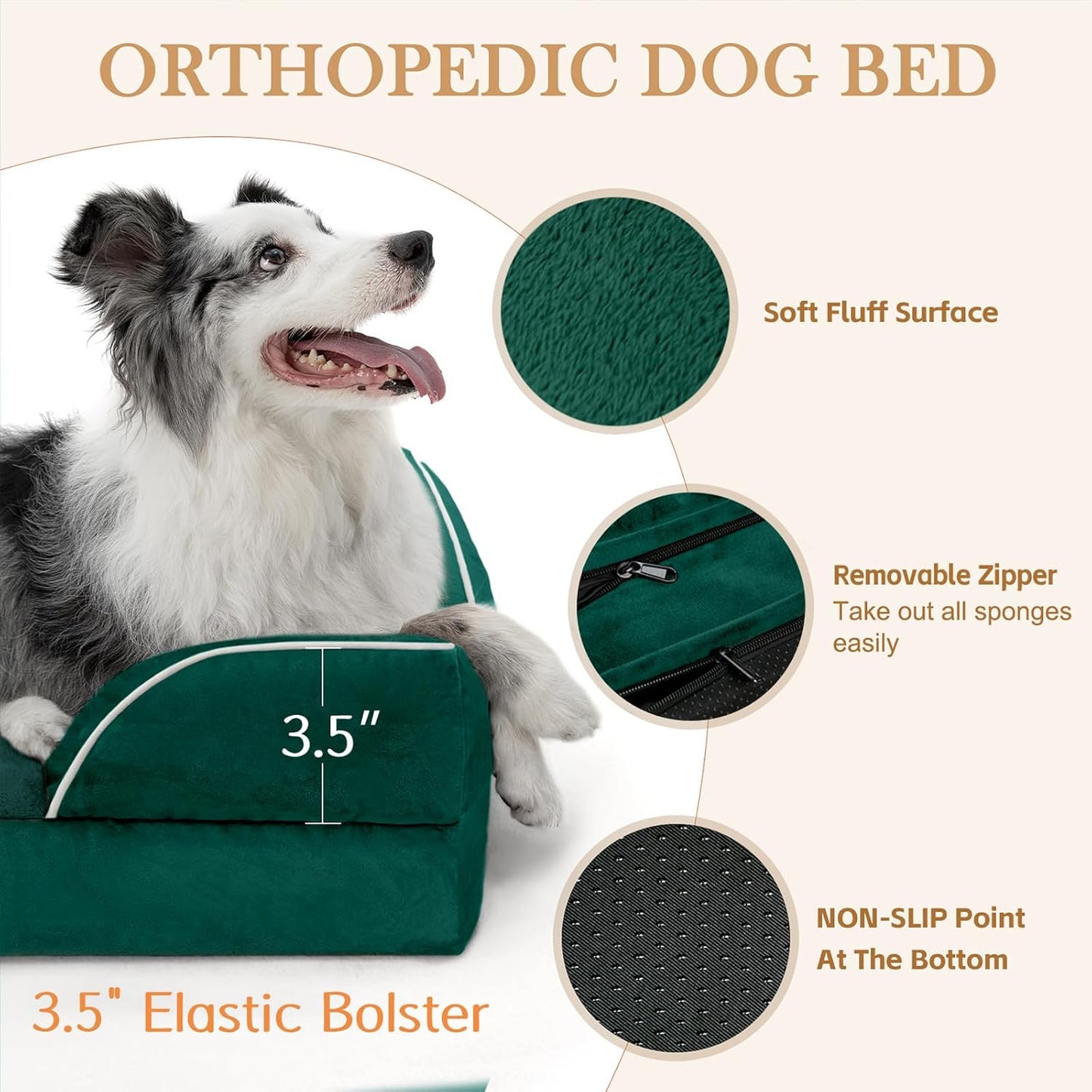 Comfort Expression Orthopedic Dog Bed for Extra Large Dogs 42x30 Inch, Waterproof Egg Crate Foam XL Pet Bed with Removable Bolsters, Dog Couch with Washable Cover & Non-Slip Bottom, Grey - Colors A