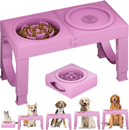 XIAZ Elevated Dog Bowls Large Breed Raised Dogs Bowl Stand Large/Medium Sized Dog Slow Feeder Dogs Bowls Food Water Stands 5 Heights Adjustable 9/11/12/14in Pet Feeder Dish Station