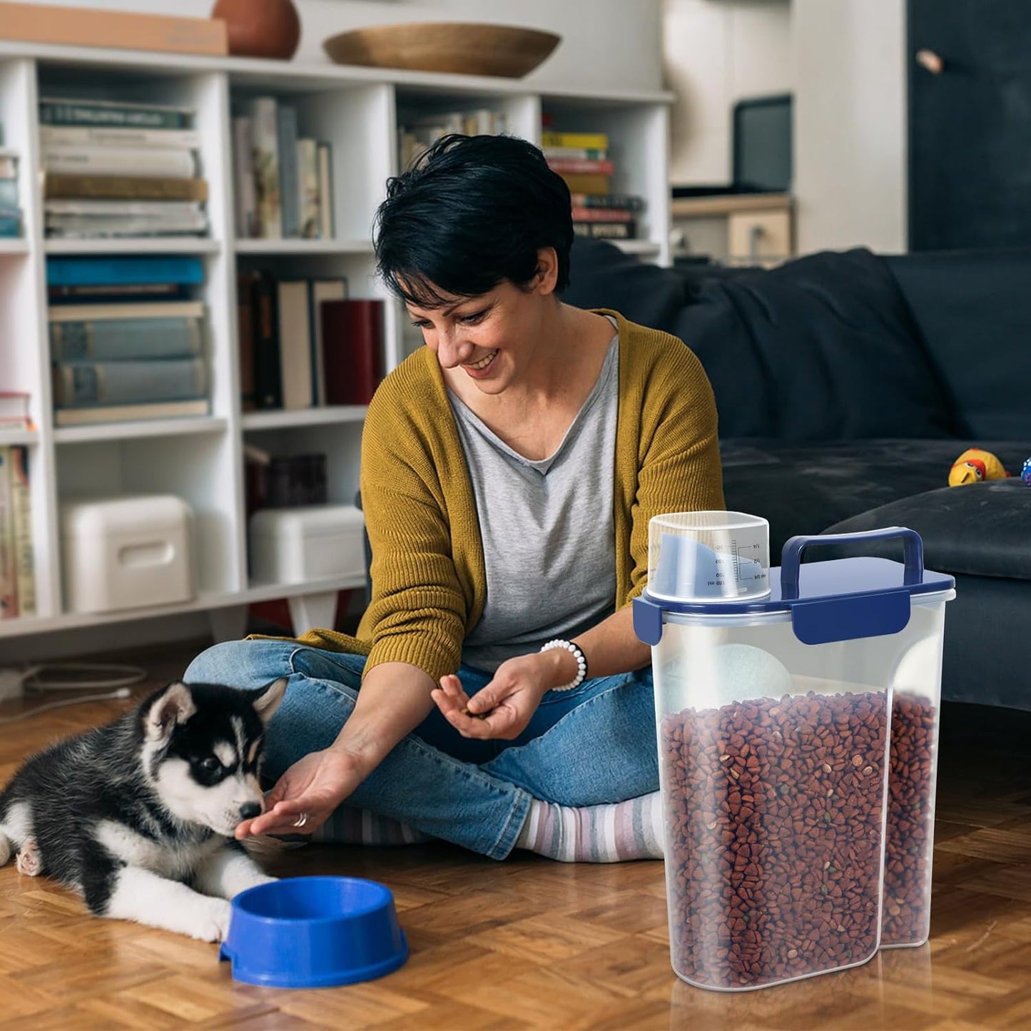 LEAWALK 5-7Lbs Dog Cat Food Storage Container with Upgraded Large Nozzle BPA-free, 4 Snap Seals Plastic Pet Food Storage Containers with Handles are Easy to Clean and Carry