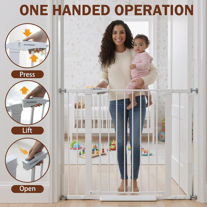 Baby Gate for Stairs, 29.7-40.6" Auto Close Dog Gate Indoor for Doorways, Dual-Lock Design, Adjustable Pet Gate No Drilling with Walk Thru Door for Hallways, Stroller Friendly, Black