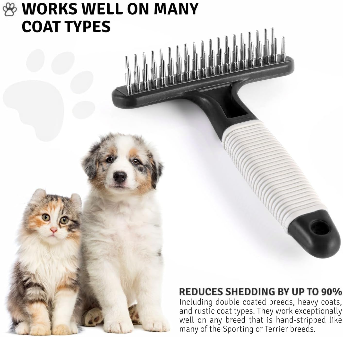 POODLIE Poodle Pet Dog Grooming Rake| Dematting Tool with Stainless Steel Shedding Comb for Pets | 2 Rows of Pins Gently Remove Loose or Tangled Hair from Undercoat | Purple Handle