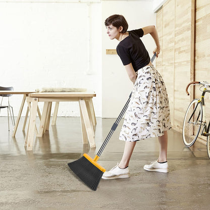 Upgrade Broom and Dustpan Set, Self-Cleaning with Dustpan Teeth, Indoor&Outdoor Sweeping, Ideal for Dog Cat Pets Home Use, Stand Up Broom and Dustpan (Gray&Orange)