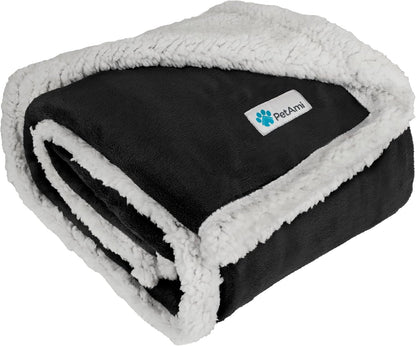 PetAmi Dog Blanket for Medium Large Dogs, Pet Bed Blanket Cat Puppy Kitten, Fleece Furniture Couch Cover Protector Sofa Car, Soft Sherpa Dog Throw Plush Reversible Washable, 40x60 Plaid Dark Gray