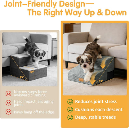 Topmart High Density Extended Foam Dog Ramp&Steps 2 Tiers,11.8" High,Non-Slip Dog Stairs,Soft Foam Pet Ladder with Removable Cover,Best for Injured,Older Cats,Pets with Joint Pain