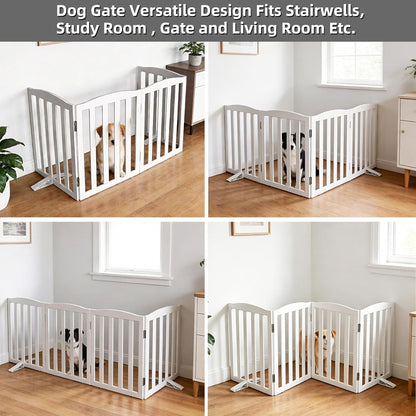 Freestanding Dog Gate Indoor,Doggie Gate Foldable Pet Gates for Doorways,Stairs or Hallways, Wooden Brown Pet Gate for the House, Pet Fence with Support Feet Included,24 "Height-3 Panels