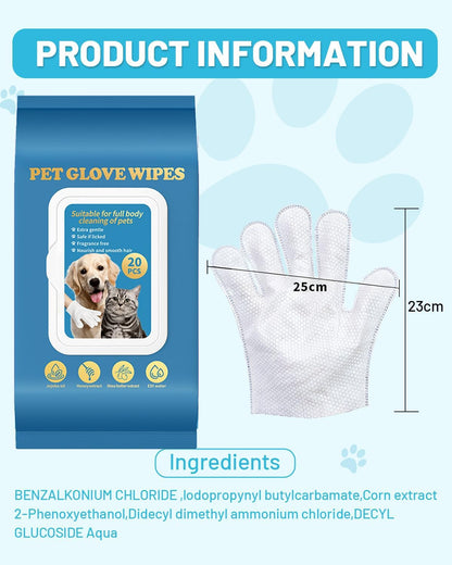 Dog Glove Wipes for Paws, Butt, Ears & Eyes - Pet Cleaning Wipes After Walk, Potty & Grooming | Extra Large Thick Rinse-Free for Dogs & Cats | Hypoallergenic Fragrance-Free for On-the-Go & Camping