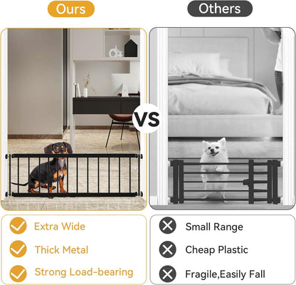 Dog Gate Indoor,18"-45" Adjustable Extra Wide Metal Short Dog Gate to Step Over, 18" Tall Small Pet Gate with 3 Extension Kits, Pressure Mounted Gate for Doorways & Stairs Black