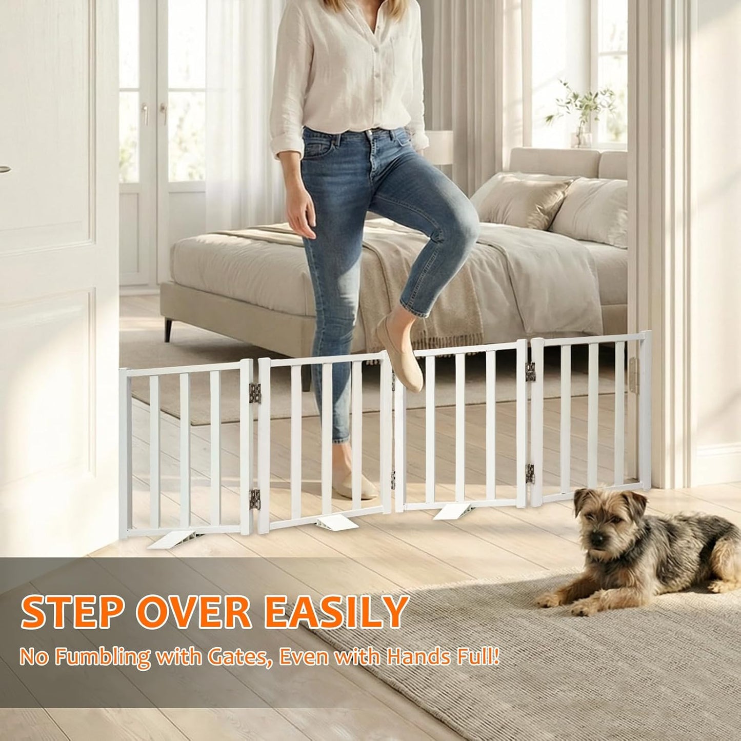 Snagle Paw Short Dog Gate,16.5" Tall Freestanding Metal Dog Gate Only for Small Dogs with Support Feet Easily Step Over,Up to 48" Wide Puppy Gate Indoor for Stairs,Doorways(Black,4 Panel)