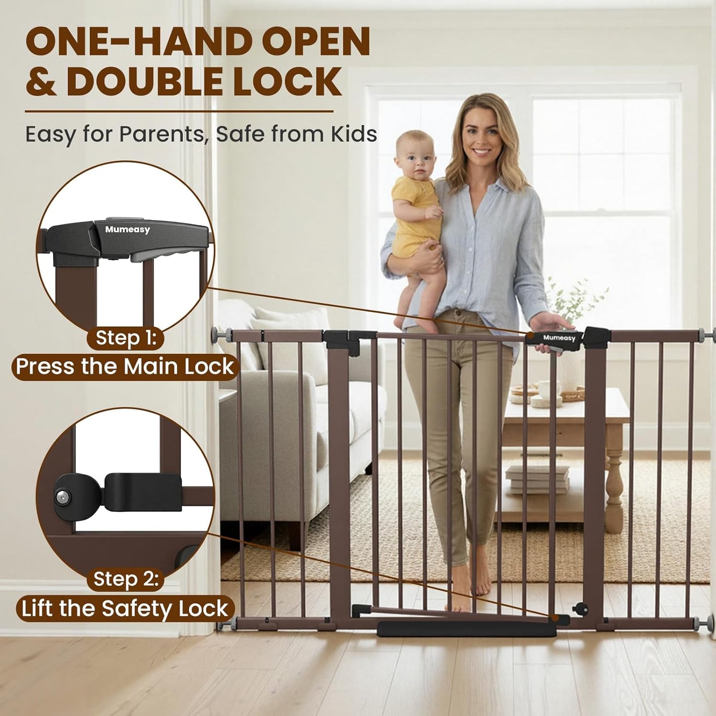 Mumeasy 36" High Extra Tall Dog Gate, 29.6"-40.5" Wide Pressure Mounted Tall Baby Gate for Dog, Auto Close Pet Gate with Door for Stairs,Doorways,House,Black