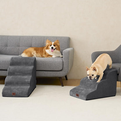 EHEYCIGA Curved Dog Stairs Ramp for High Beds 19.7" H, 4-Step Dog Steps for Small Dogs and Cats, Pet Stairs for High Bed Climbing, Non-Slip Balanced Pet Step Indoor, Grey