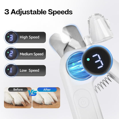 2-in-1 Dog Nail Grinder and Clipper, 3-Speed Rechargeable Pet Nail Trimmer with LED Light, Quiet Electric Nail File for Small Medium Large Dogs and Cats